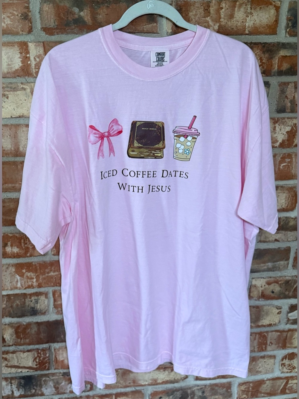 Comfort Colors Pink "Iced Coffee Dates With Jesus" Tee